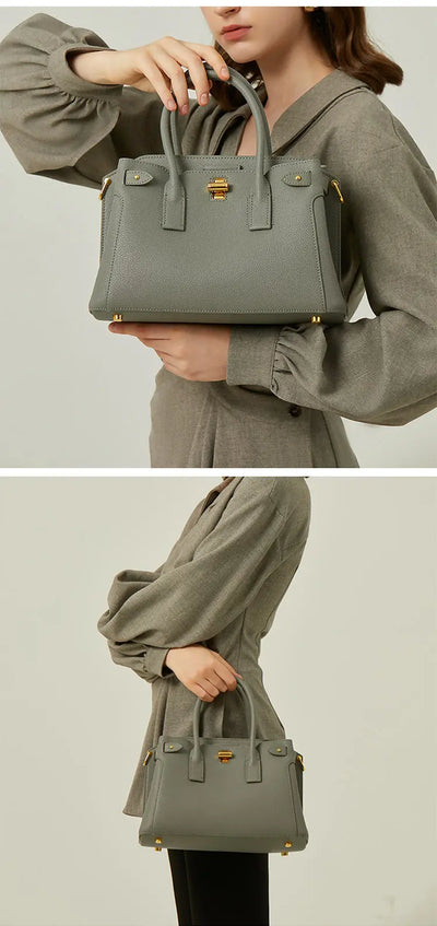Sac à main d'épaule en cuir véritable de luxe pour femme avec forme trapèze