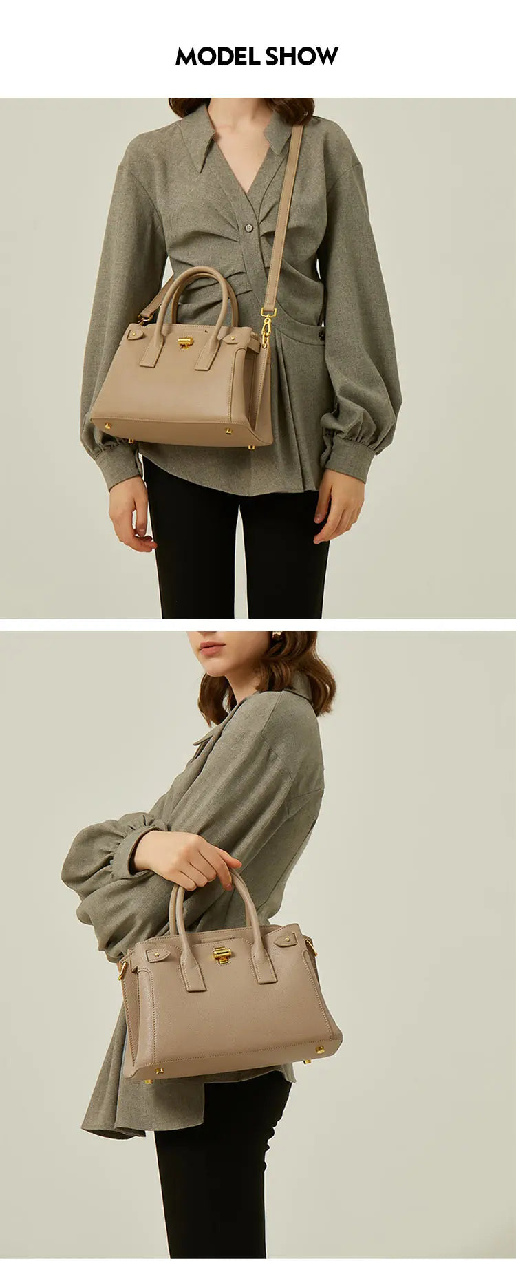 Sac à main d'épaule en cuir véritable de luxe pour femme avec forme trapèze